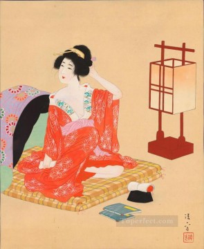  Japanese Canvas - bijin preparing for sleep Kiyokata Kaburagi Japanese